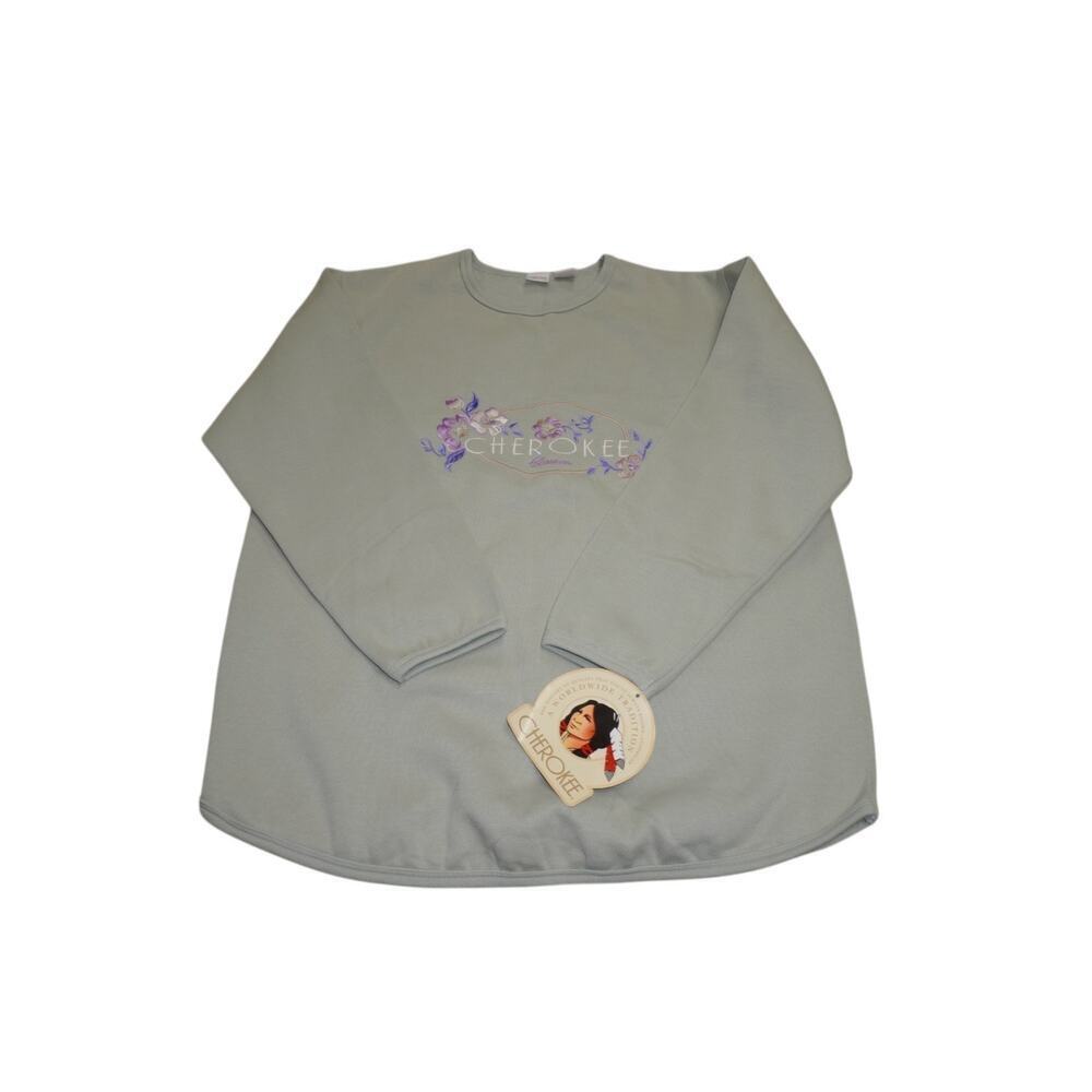 Cherokee Floral Embroidered Sweatshirt Sage Green Pullover Women’s